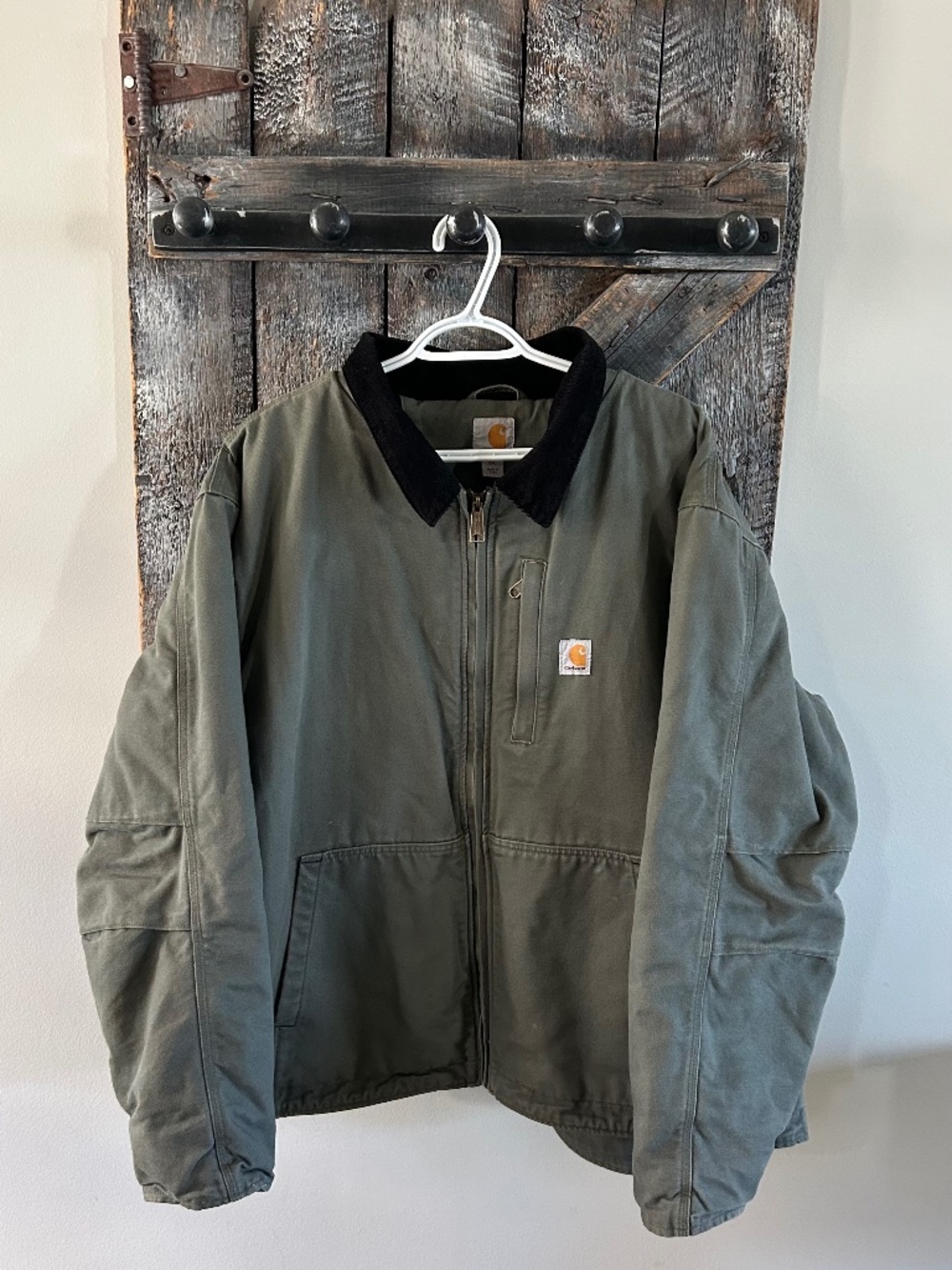 Men's Carhartt Full Swing Moss Green Canvas Jacket w/Black Corduroy Collar